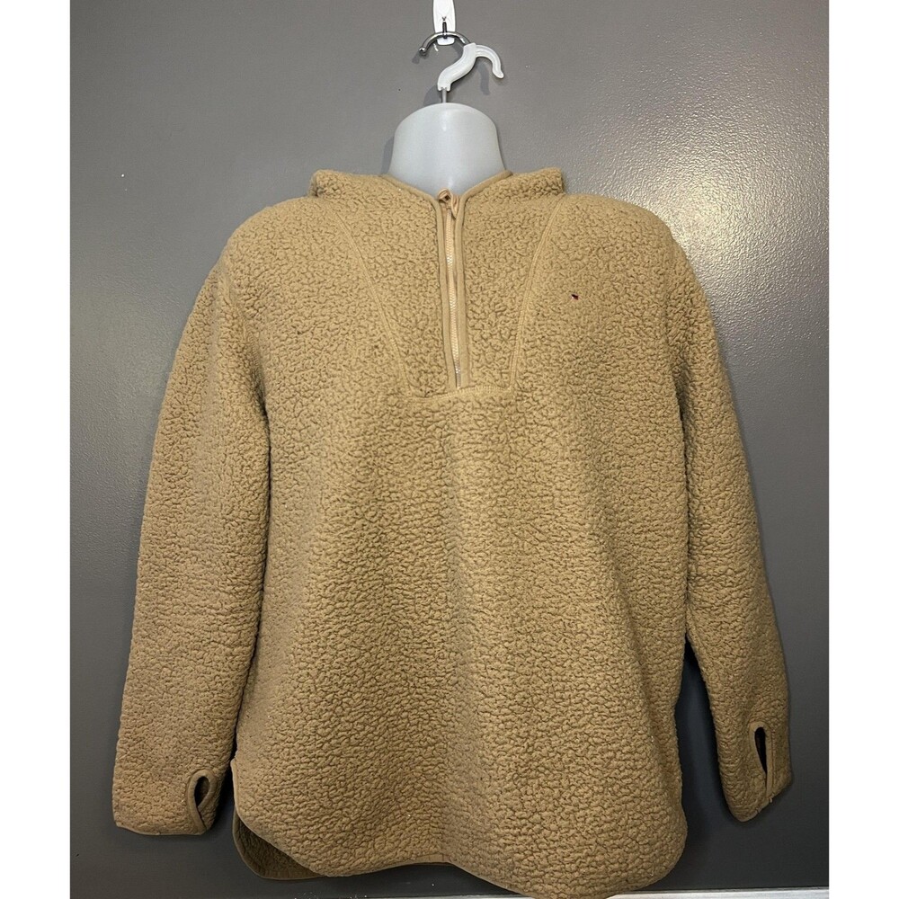 Tommy Hilfiger Hoodie Womens XL Beige Sherpa Fleece Teddy 1/4 Zip Pullover